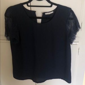 Navy Blue lace sleeved top